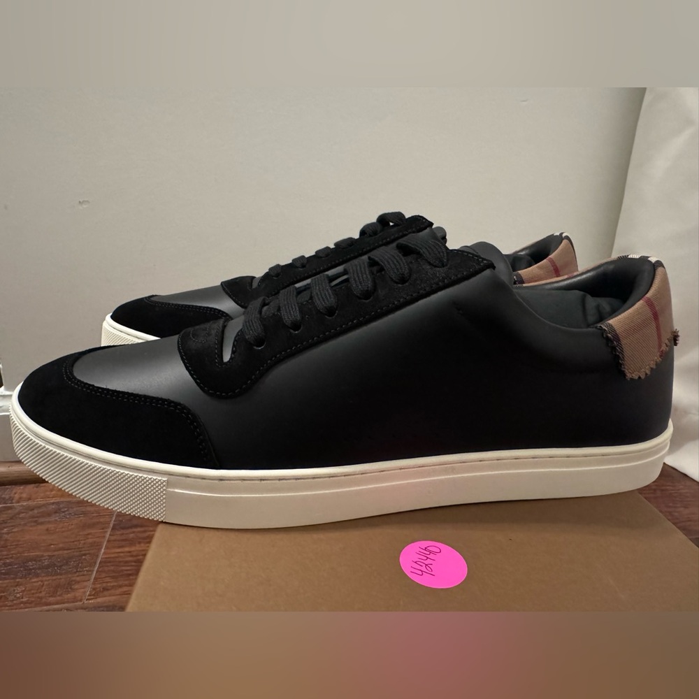 Burberry Leather Suede and Vintage Check Cotton Sneakers Size 48 - Picture 10 of 16